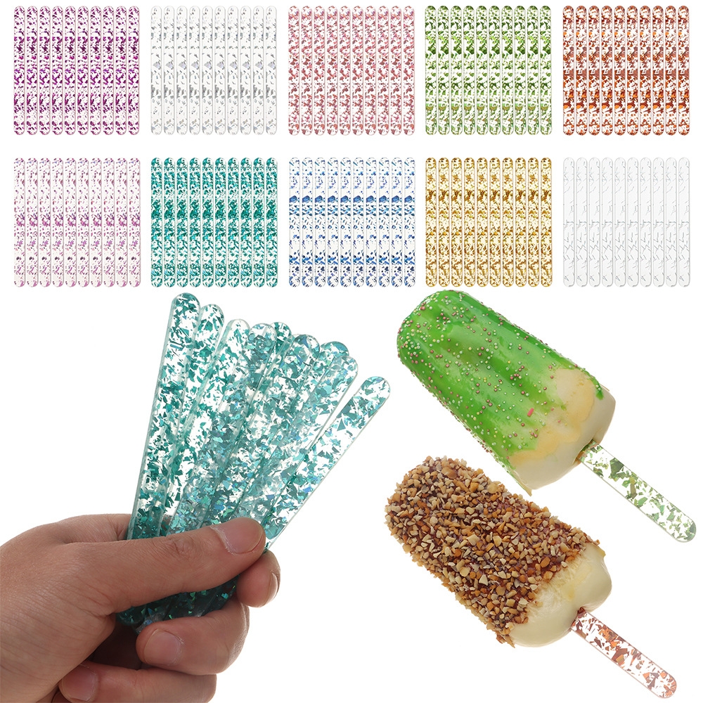 10 bâtonnets de glace en acrylique à paillettes réutilisables 11.5 CM